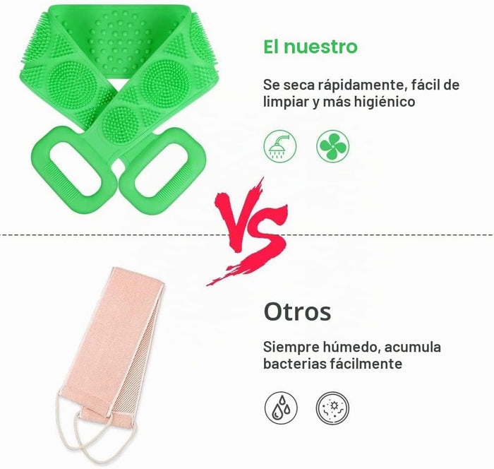 Cepillo Exfoliante de Espalda de Silicona — Correa de Ducha Doble Cara 70 cm